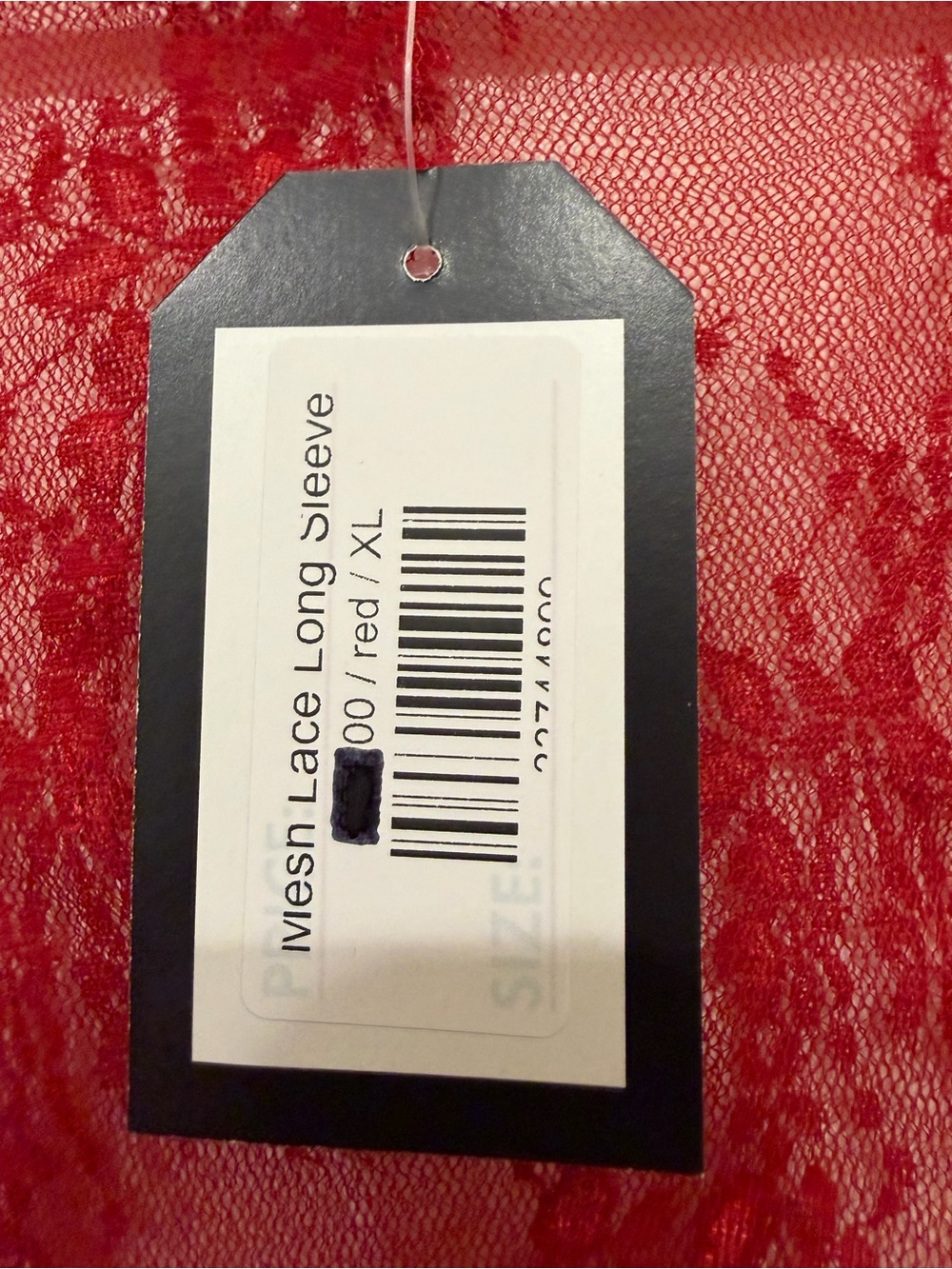 Sheer Lace Long-Sleeve Tee - Red - Picture 3 of 4